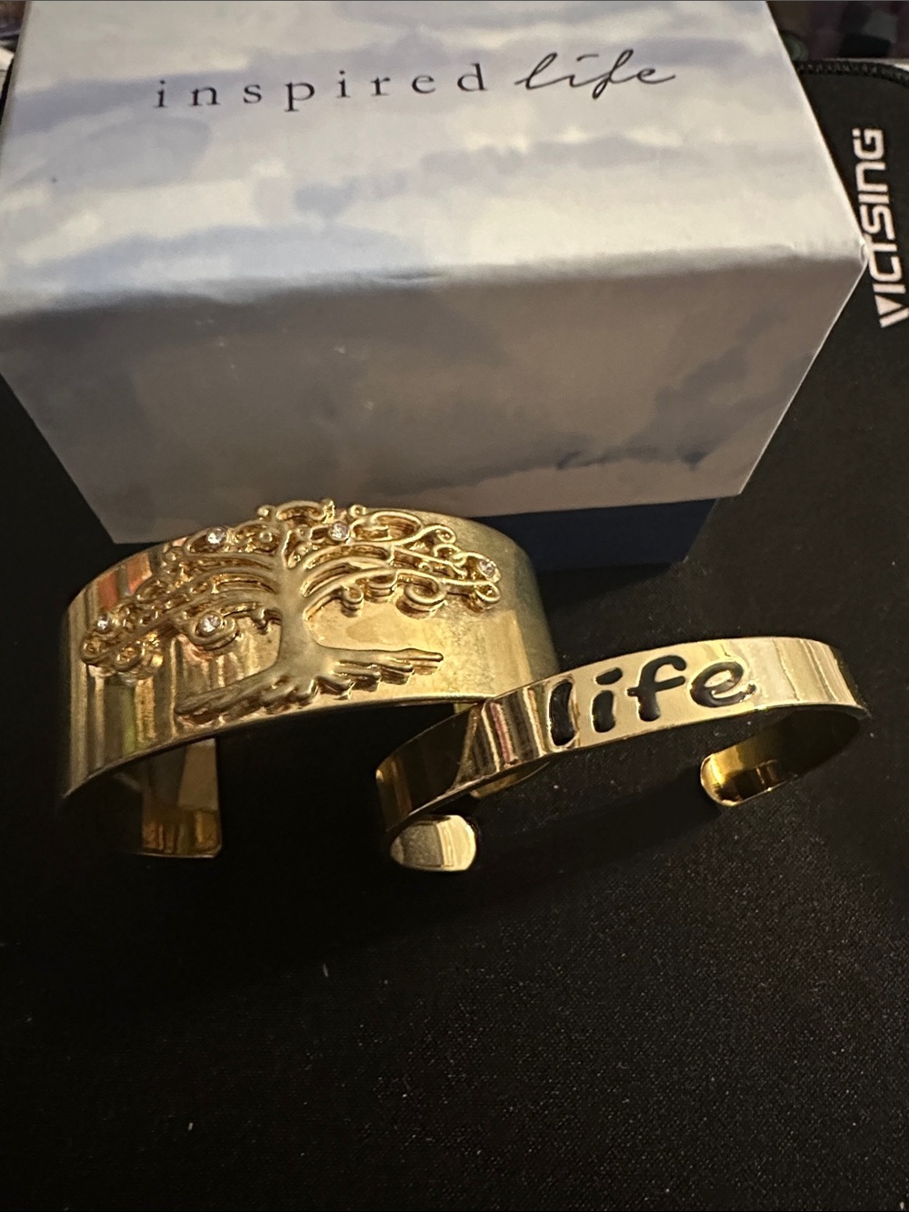 Inspire Gold Tree of Life and "life" Cuff Bracelet Duo
#104